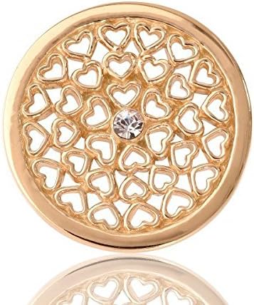 Nikki Lissoni Gold-tone 23.6mm Clear Swarovski Hearts all over Interchangeble Coin for Small Pendant or Bracelet