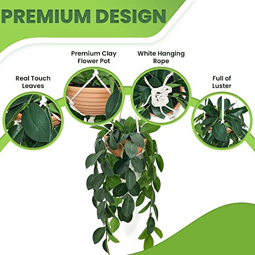 Hisow Hanging Plants Artificial Decor, Fake Hanging Plant In Clay Pot Artificial Hanging Plants With Fake Leaves And Hook For Wall Home Room Indoor Outdoor Décor (Dark Green) #TOP1