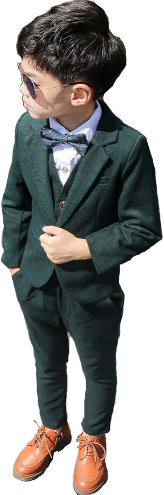 Amazon 男の子スーツ グリーン カジュアルスーツ 子どもスーツ 4点セット 入学式 卒業式 紳士服 発表会 演奏会 90 100 110 1 130 140cm フォーマル 通販