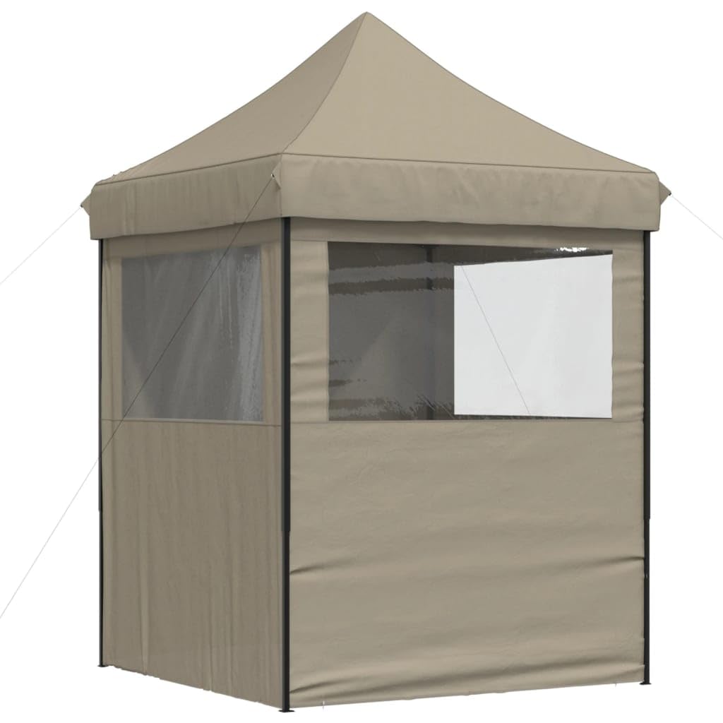 Zasłona Pop-up 4 ściany taupe 200 x 200 x 306 cm | Dach z tkaniny Oxford z powłoką PCW, stalowa rama malowana proszkowo, przezroczyste okna, wejście z