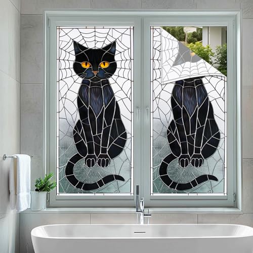 Vinilo decorativo para ventana Halloween gato negro 17.7 x 39.3 pulg miniatura 5