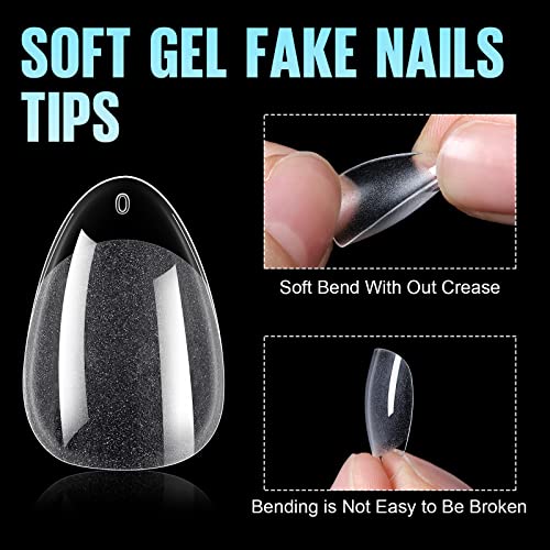 TOMICCA Almond Shaped Short Nail Tips, 192PCS Half Matte Soft Gel, No File Needed- Full Cover False Nails - Image 4