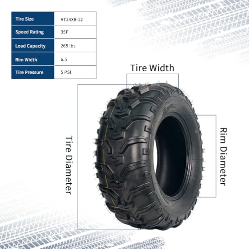 Image of GarveeTech ATV /UTV Tires, Set of 4-24x8-12 Front & 24x10-11 Rear All-Terrain Tires, 6PR Tubeless, for Off-Road, Mud, Dirt and Trails