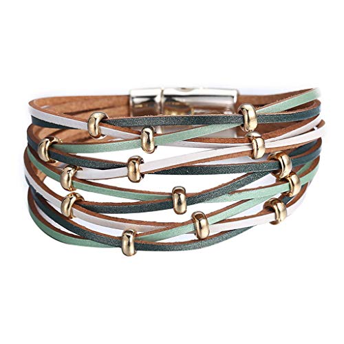 BEUU Women Leather Wrap Bracelet Stud Beads Crystal Cuff Bracelets Jewelry for Ladies Girls