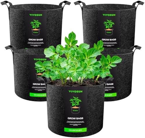 VIVOSUN 5-Pack 10 Gallon Grow Bags Heavy Duty 300G Thickened Nonwoven Plant Fabric Pots with Handles
