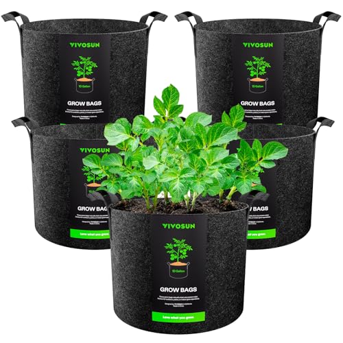 VIVOSUN 5-Pack 10 Gallon Plant Grow Bags, Heavy Duty Thickened Nonwoven Fabric Pots with Handles by VIVOSUN - Used condition - US$19.74
