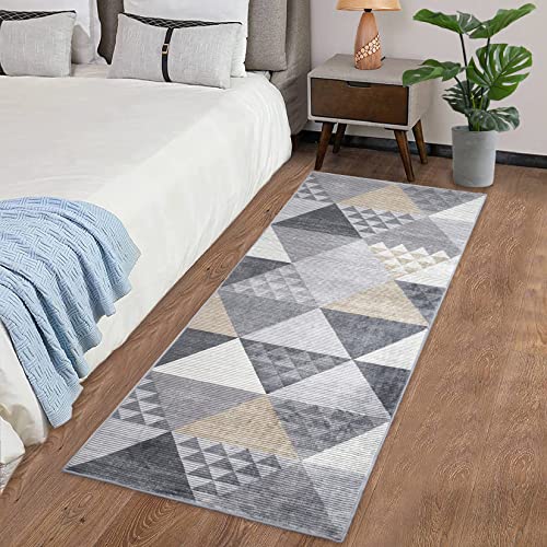 Rugsreal Geometric Runner Rug Washable Velvet Area Rug Carpet Modern Triangle Splicing Accent Rugs Floor Carpet For Door Mat Entryway Bedrooms Laundry Room Decor, Grey And Yellow, 2 X 6 Feet #TOP1