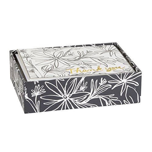 C.R. Gibson White and Black Floral Sympathy Acknowledgment Card Set, 10pc, 4'' W x 5.5'' H