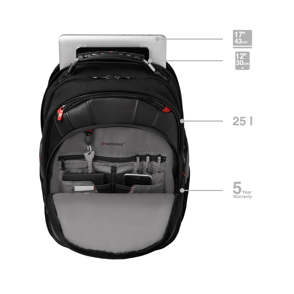 WENGER Zaino Porta PC Pegasus con Tasca per Tablet, Notebook 17”, Tablet 12”, Organizer, 25 l, Uomo Donna, Ufficio Viaggi di Lavoro Università, Grigio, 600639