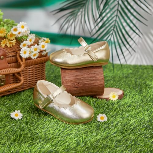 Image of PHIRAMIN Toddler Flower Girl Glitter Dress Shoes Little Girl Ballet Flats Bow Wedding Party