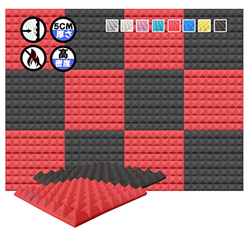 Arrowzoom スーパーダッシュ 新ピラミッド しい 12 ピース 防音 遮音 密度26㎏/m3 作品 吸音材 楽器 緩衝材 防音材 音響泡断熱治療 消音 超強力 騒音 スタジオ 吸音材質 室内装飾 防音対策 500 x 500 x 50 mm 縮状態出荷 スタジオレコーディング タイルパネルウェッジサ SD1034 Pyramid 黒と赤
