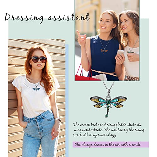Sureio 6 Pieces Bohemian Dragonfly Necklace Bulk Bohemian Jewelry for Women Pendant Colorful Butterfly Necklace Vintage Multilayer Ethnic (Dragonfly) 6