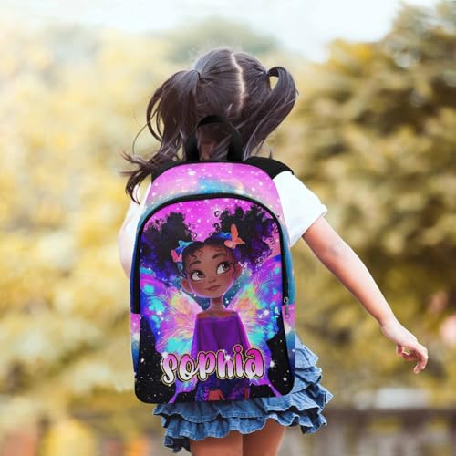 Custom Kid's Backpack for Girl with Lunch Bag Cute Afro Girl Butterfly Personalized School Book Bags for Kids Back to School Suplies Customization Name Backpack for Preschool Kindergarten4