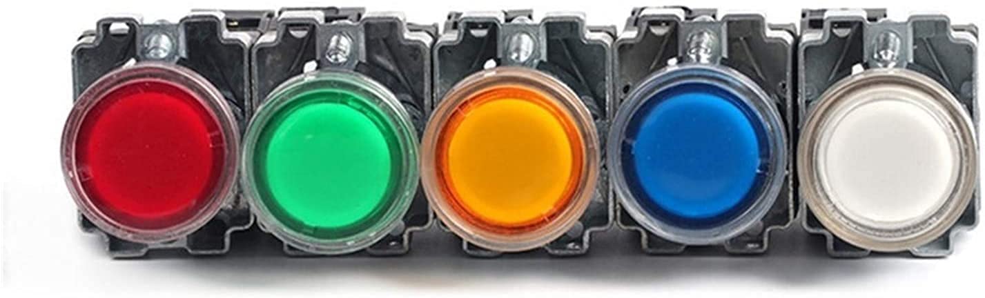 Interruttore a pulsante rotondo momentaneo XB2-BW3361 da 22 mm con LED/luce al neon 1NO 24V/AC220V/AC380V (Color : Green No, Size : 6V)