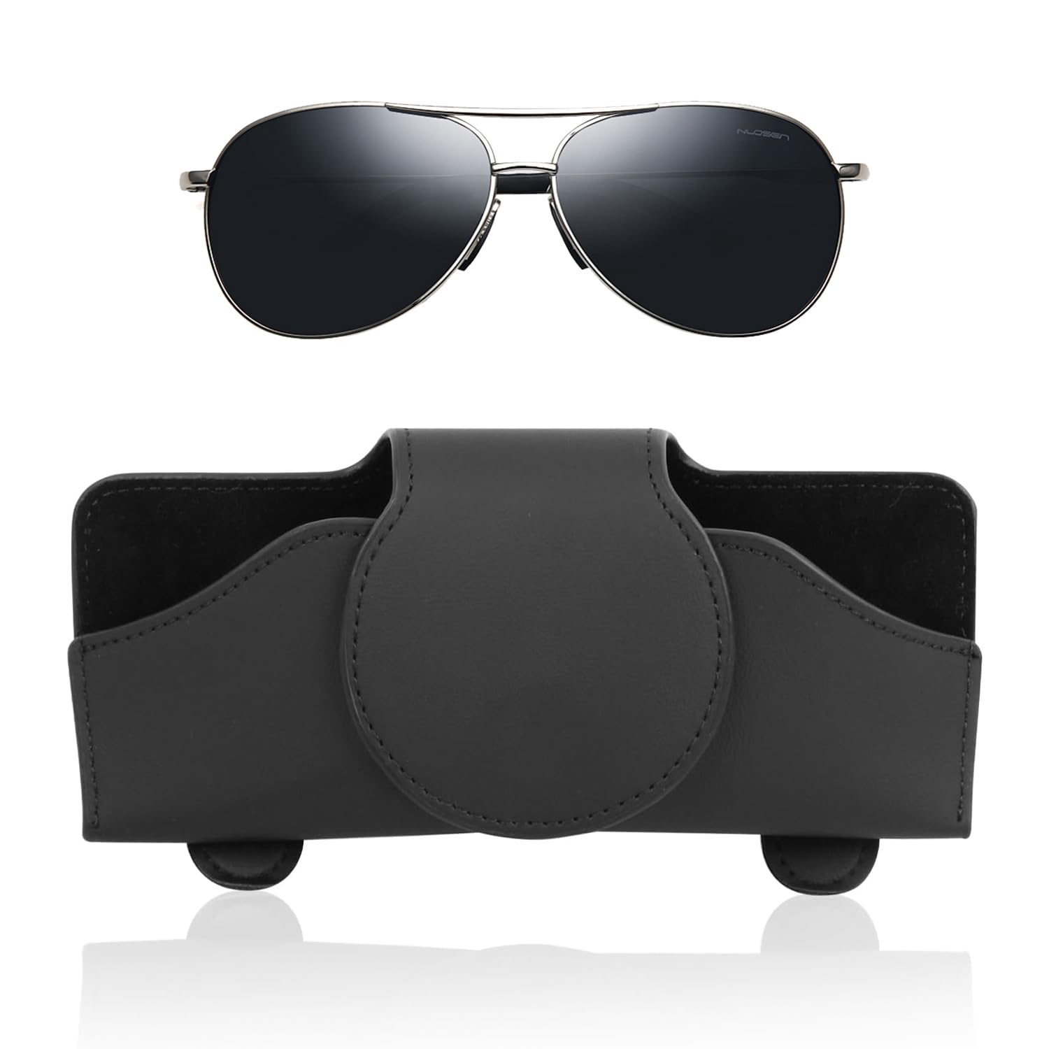 Gansdnek Black Sunglasses Holder For Car Visor, Sunglasses Case With Magnetic Closure, Premium Leather Car Sunglasses Holder Clip, Universal Fit Eyeglasses Organizer For All Car Models