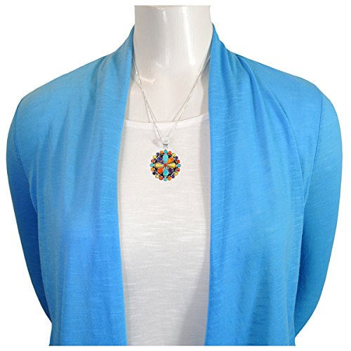 Turquoise Pendant Necklace 24" Sterling Silver 925 Genuine Gemstones (Choose Color)3