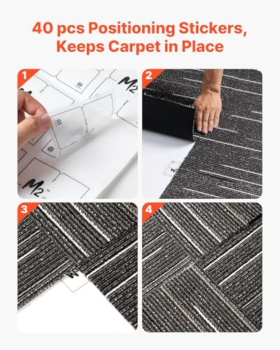 Image of VEVOR Carpet Tiles Reusable 24x24 inch, 24 PCS Modular Carpet Square Rug, Commercial Floor Soft Padded for Seamless Cover 96sq.ft, Easy DIY Replacement for Living Room Bedroom Office Indoor,Gray