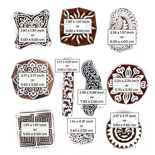 Image of Set of 10 | Wooden Blocks Multi Design Floral Stamps for Print Scrapbooking | Henna | Fabric Textile | Project Making | Art Craft | Pottery Craft