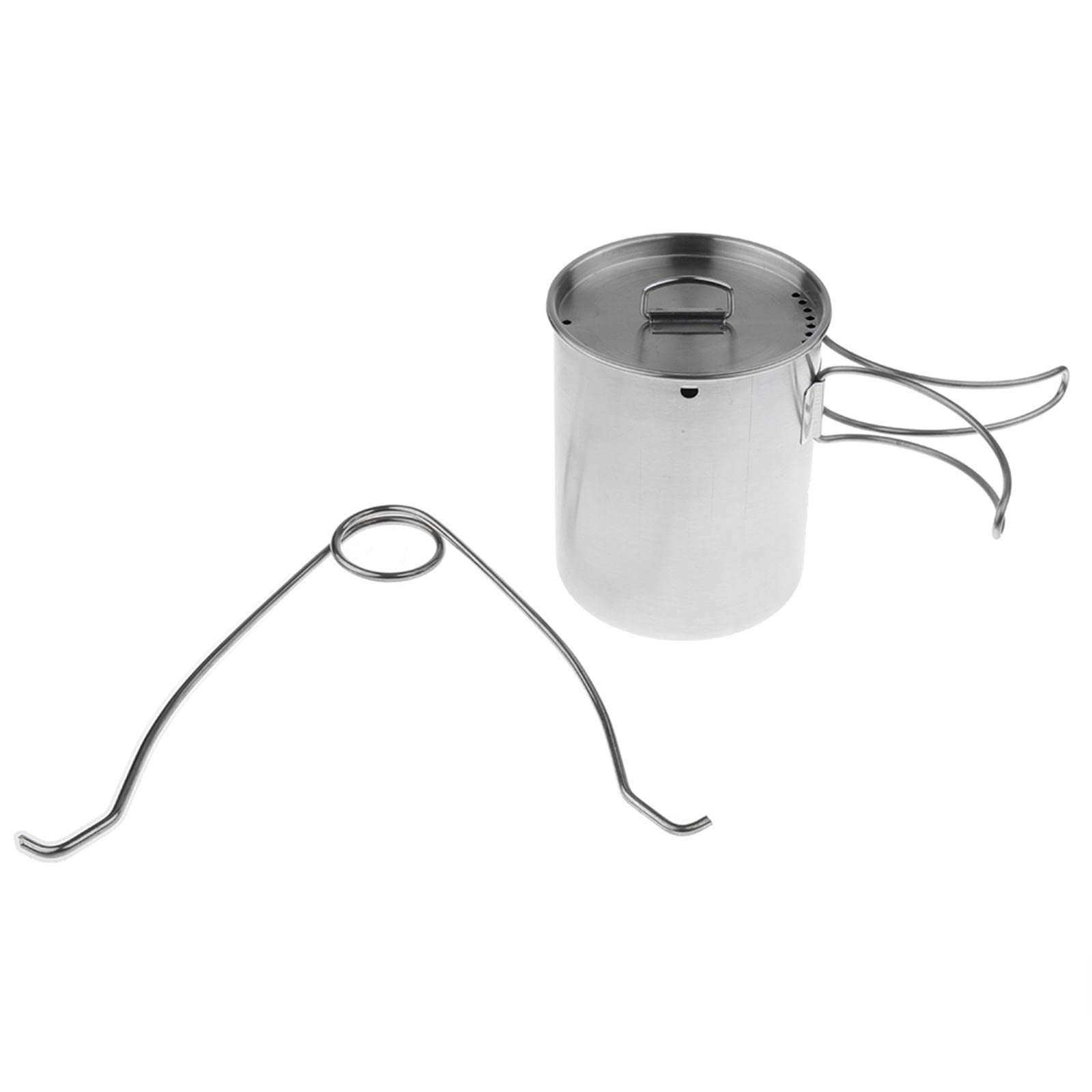 Gobelet de Camping Acier Inoxydable Robuste avec Anse Pliable et Couvercle Perforé Échelle Intérieure Visible Adapté au Camping à la Randonnée au