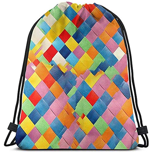 Hdyefe Bolsas de Gimnasia con cordón  Mochila de Tejido de Color arcoíris Saco