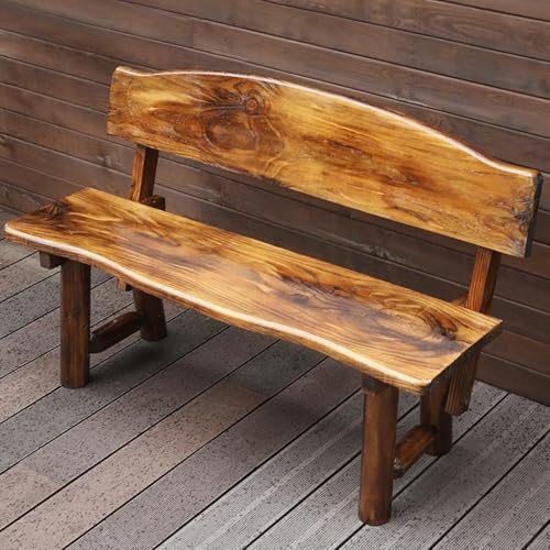 Banco de madera maciza natural, silla rústica carbonizada con respaldo, perfecta para balcón, patio, hotel, parque, 120 cm, diseño práctico y simple