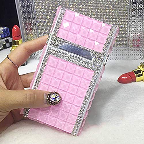 JOEBO Bling Lighter Cigarette Case - Luxury Electric USB Rechargeable Coil Safety Windproof Flameless Mini Slim and Portable Cigar Holder Pocket Box Glitter Rhinestone Crystal,D/43 (Color : Pink)