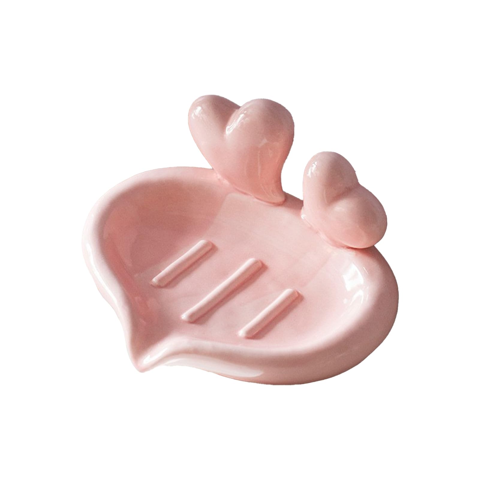 Ceramic Bar Soap Dish, Heart Shaped Cute Soap Holder with Drainage, Soap Holder Waterfall Soap Dish Soap Savers for Bar Soap, Ceramic Drain Soap Dish for Sink Bathroom Shower