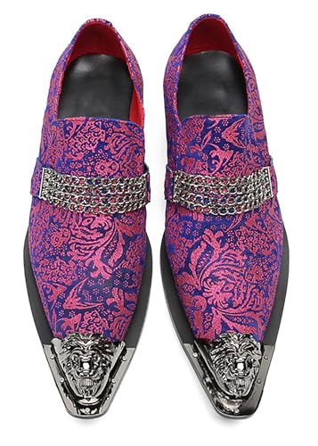 Santimon Mens Loafers Wedding Dress Casual Slip On Genuine Leather Mocassinss Metal Tip Toe Chain Penny Loafers Fashion Prom Tuxedo Western Ballroom Party Disco Shoes for Mens4