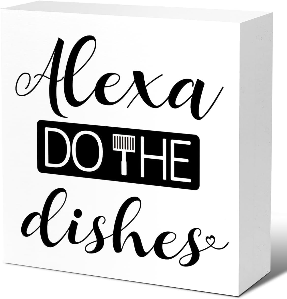 Playful Wooden Block Sign with Alexa Do The Dishes Quote, Satirical Smart Home Sign, Modern Voice Assistant Art for Kitchen Command Center, Tech Humor Decor 5L x 5W x 1.2H V621