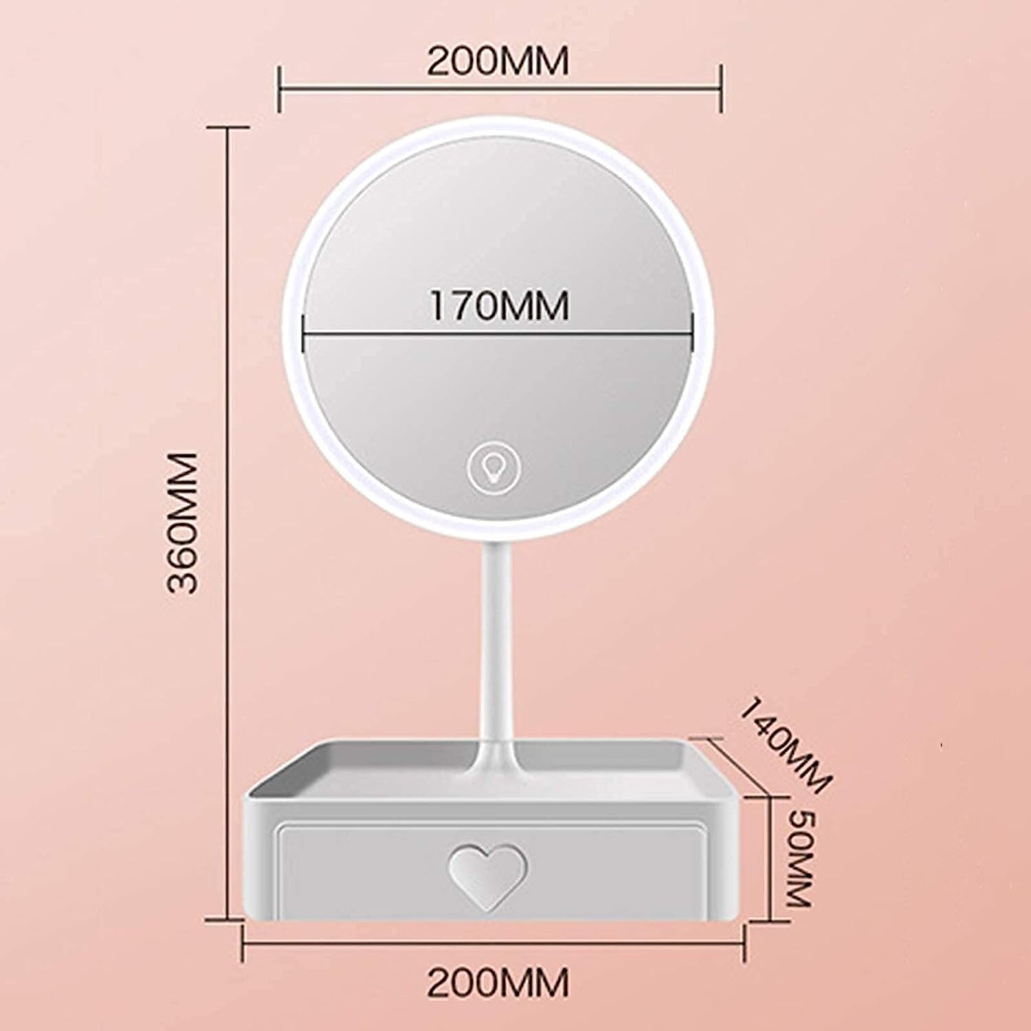 Lusterko do makijażu ze światłami, odpinane 5-krotne powiększenie Spot Mirror Storage Box Vanity Mirror na biurko w łazience (Color : Bianco)
