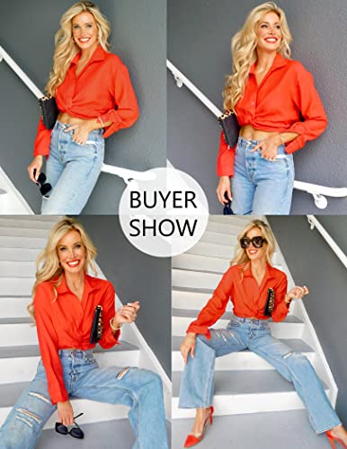 Zeagoo Crop Blouses For Women Button Down Shirts V Neck Crop Tops For Women Dressy Tops For Women S #TOP2