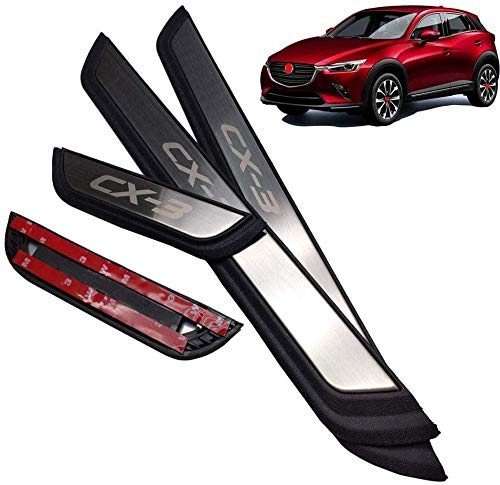 CARLAMPCR 4 Pieces Car Door Sill Protector For Mazda Cx3 2017, Kick Plates Pedal Scuff Styling Sticker Sill Cover Protective Panel, Stainless Steel