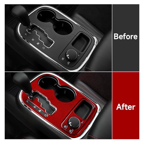 Image of Car Gear Shift Panel Cover Decals for 2011 2012 2013 Dodge Durango Accessories Carbon Fiber Interior Stickers Red, A