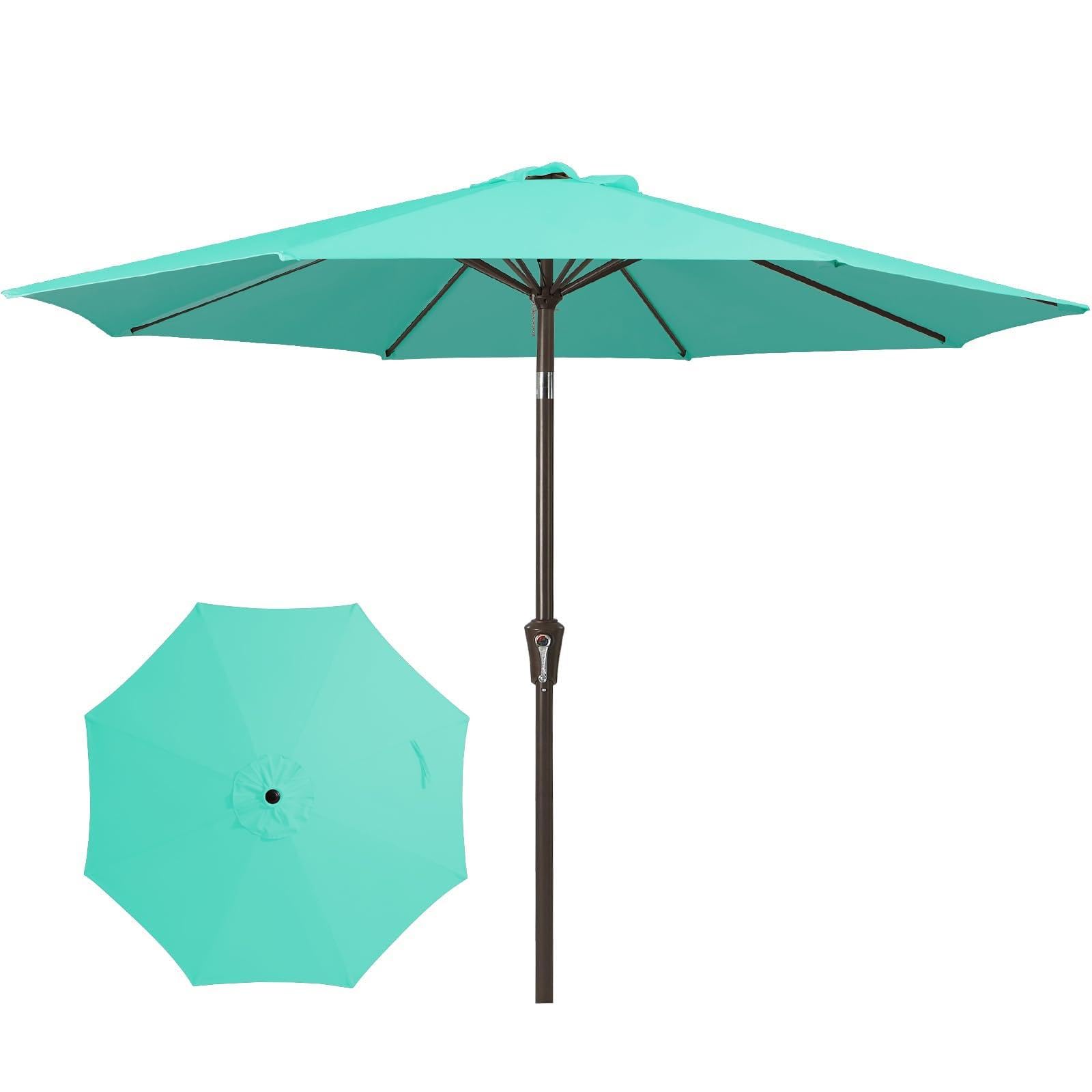 JEAREY 9FT Outdoor Patio Umbrella Market Umbrella with Push Button Tilt and Crank, Outdoor Table Umbrellas 8 Sturdy Ribs UV Protection Waterproof for Garden, Deck, Backyard, Pool (Teal)