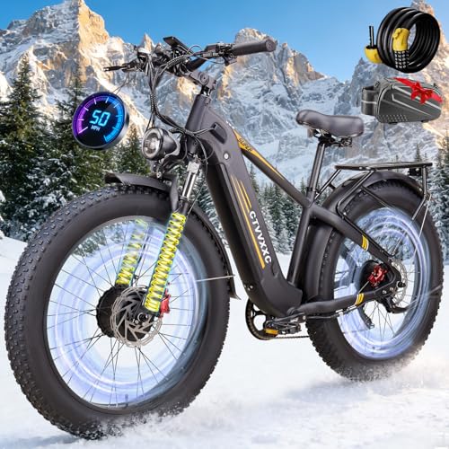 6000W Peak Dual Motor Electric Bike for Adults - 50MPH Top Speed Fast Ebike,Powerful 26Ah Battery Up to 95Miles Long Range E- Bike,26"x4.0 Fat Tires Electric Mountain Bicycle for Beach Snow Commuter