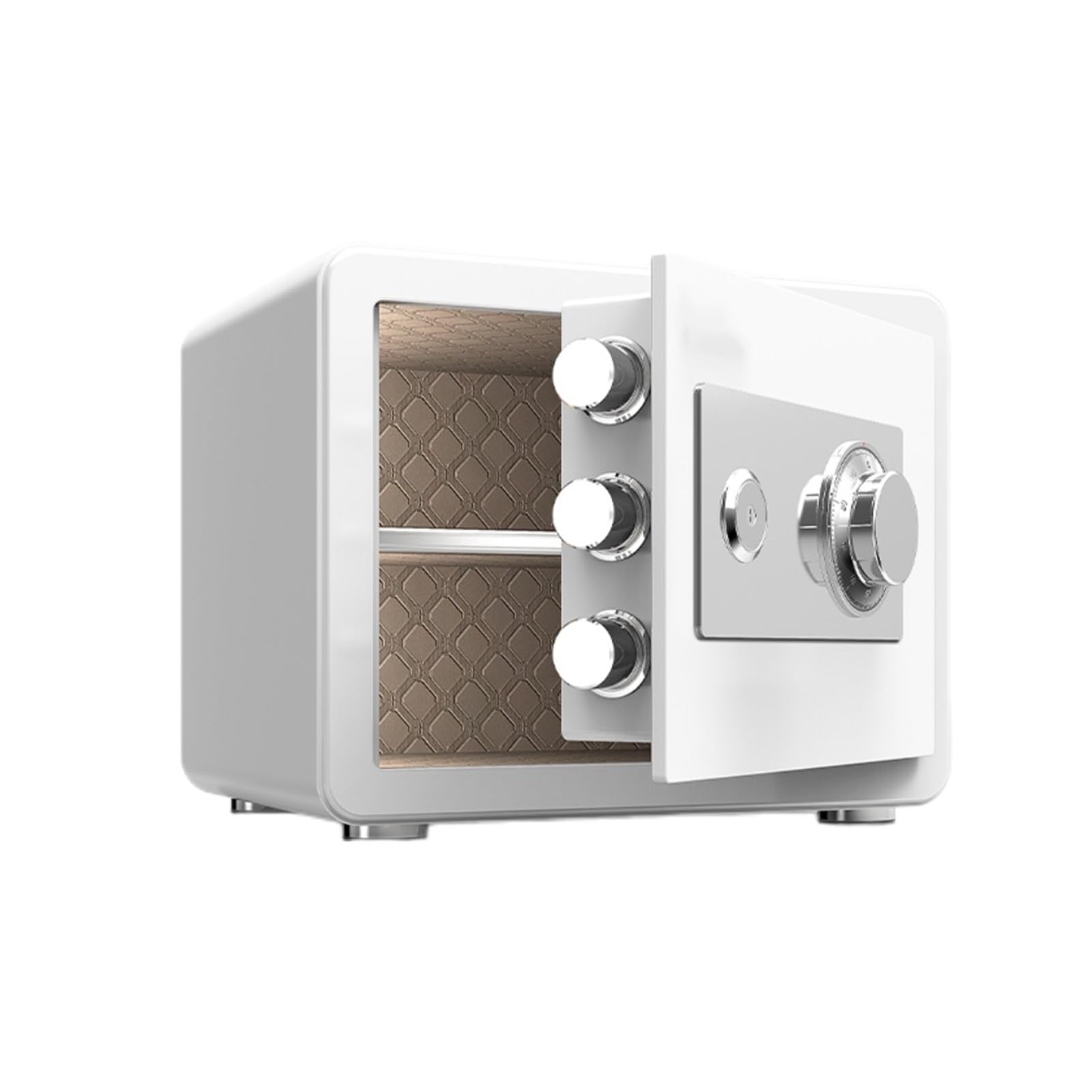Small fireproof safe with key lock, concealed steel security case, wall-mountable/floor-mountable, suitable for retail, office, and commercial locations.(White)