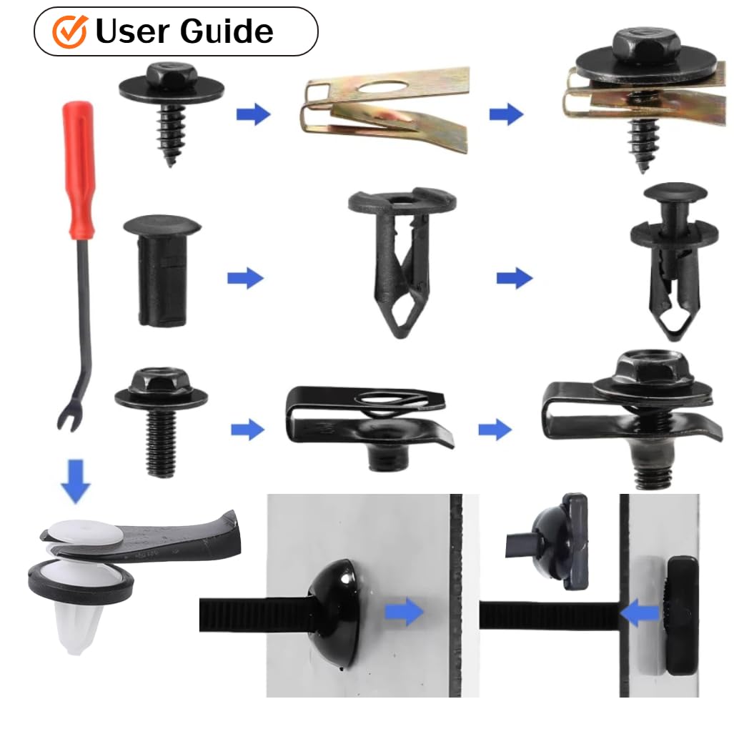 Condition photo showing Good Condition for 100 pcs car splash guard & undertray screw kit - universal body fender bumper fixing clips, u-screws bolts, under cover fastener set for engine & chassis protection