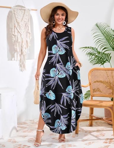 Image of JollieLovin Women Plus Size Summer Tank Maxi Dresses Sleeveless Causal V Neck Beach Long Dresses Swim Cover up (L-5X)