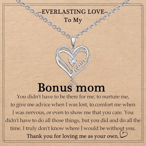 EYQV Gifts for Bonus Mom Necklace Mothers Day Christmas Valentines Birthday Gifts for Bonus Mom, Stocking Stuffers for Women Adults Presents