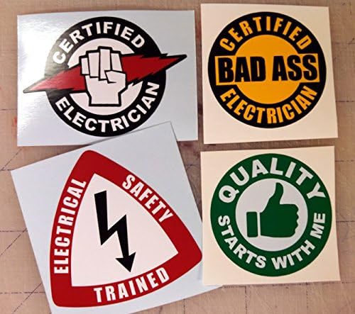 4x Electrician Hard Hat Stickers | Helmet Decals | Electrical Label Lunch Tool Box