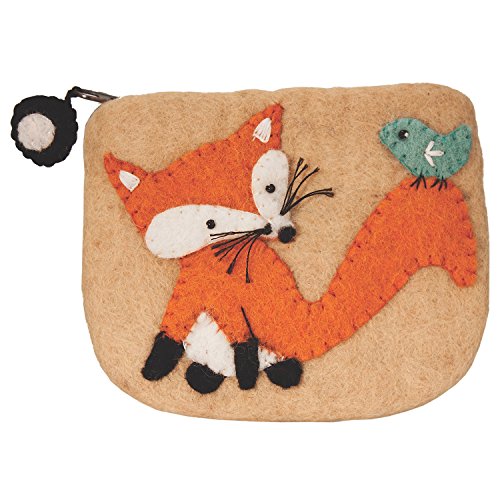 dzi Wild Woolies Fox and Bluebird Design Felted Sheep's Wool Coin Purse