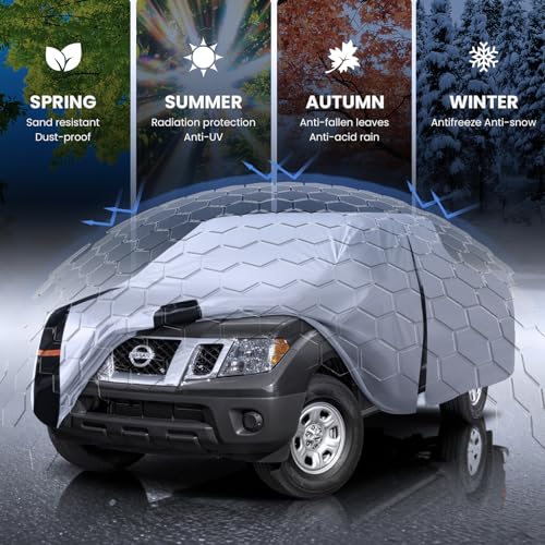 Image of Multi-Layer Nissan Frontier Truck Cover, Custom Fit Frontier 1998-2020 King /Crew Cab SB(4.6'-6.2') Car Cover Waterproof All Weather, Full Exterior Cover Rain Wind and UV Protection with Door Zipper
