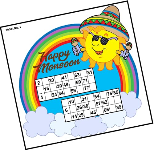 TambolaTickets.com Monsoon - Double Dhamaka Theme Bingo Housie Tambola Tickets (Printed On Hard Sheet, Big Size Tickets, 120 Cards)