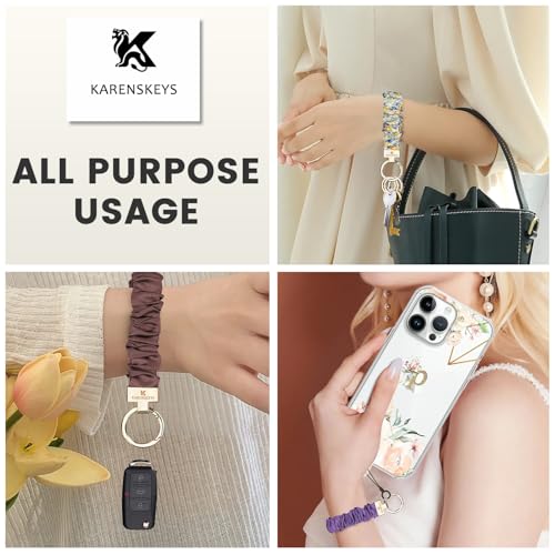 Image of Scrunchie Keychain Wristlet, Key Chain for Car Keys with D Ring, Stretchy Phone Charms with Tether Tab for Women.