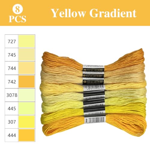 Image of Zhenqing 8-Color Gradient Embroidery Floss Set | 7 Color Families (Red, Yellow, Blue, Green, Purple, Brown, B&W) | 56 Pre-Sorted Skeins, 6-Strand Threads (8m Each) for Sewing & Crafts