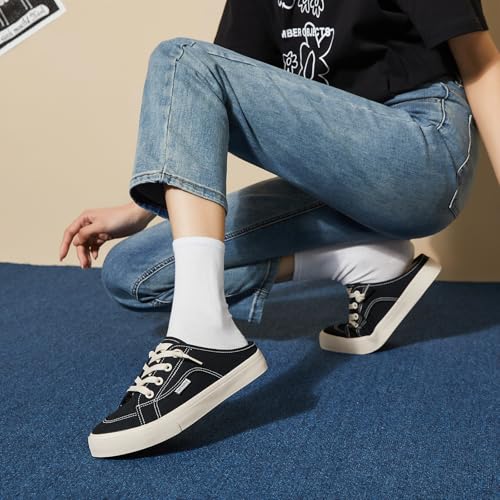 Image of hash bubbie Women's Mules Slip on Sneakers Canvas Tennis Shoes | backless summer close toed sandals non slip on walking casual comfortable