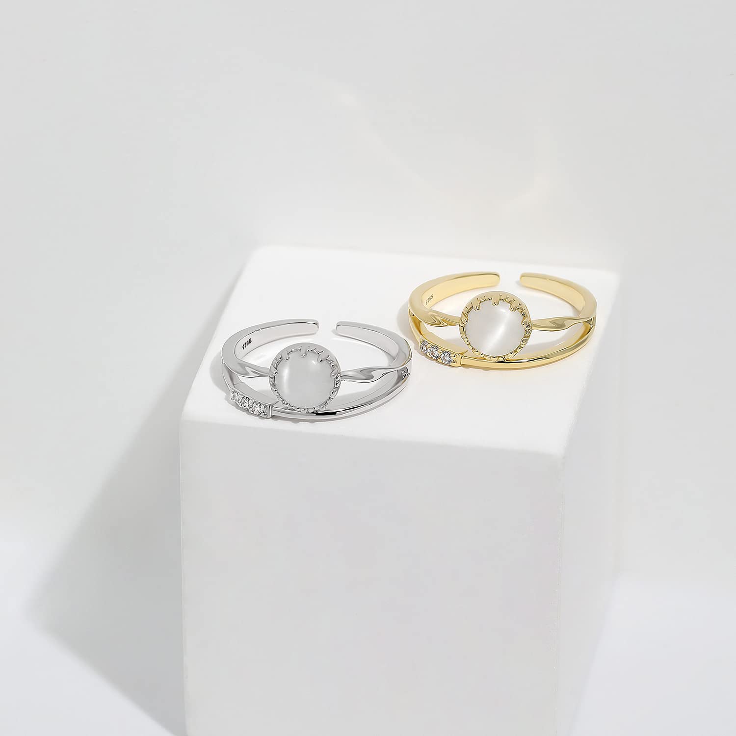 Meissa Bagues en argent sterling pour femmes Bague superposable Bague en pierre oeil de chat faite à la main Bague d'amitié mignonne Taille ajustable