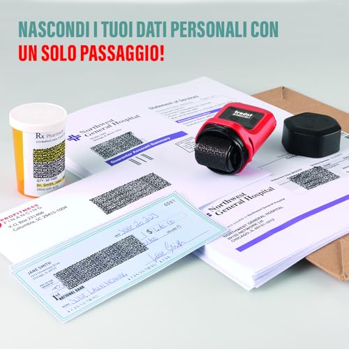 Trodat ID Protector+ Tintenroller (rot) – Datenschutz Rollstempel mit integriertem Paket- & Brieföffner (3in1) – inkl. 3 Nachfülltinten
