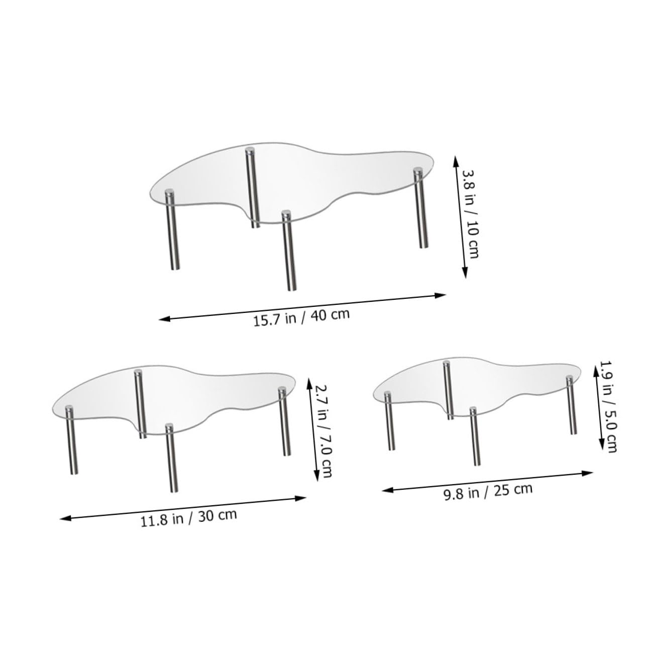 Veemoon Présentoir à Gâteaux en Acrylique Transparent 3 Pièces Multi-Niveaux Support Cupcakes et Desserts Taille Moyenne à Extra-Large pour Anniversaires Mariages et Événements