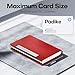 Padike Business Card Holder, Red Faux Leather Wallet with Stainless Steel, RFID Protected